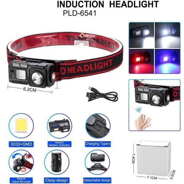 Ліхтар налобний 6541-3030+SMD(WHITE+RED+BLUE), Ліхтарик світлодіодний для туриста, Ліхтарик на голову 00023064 фото