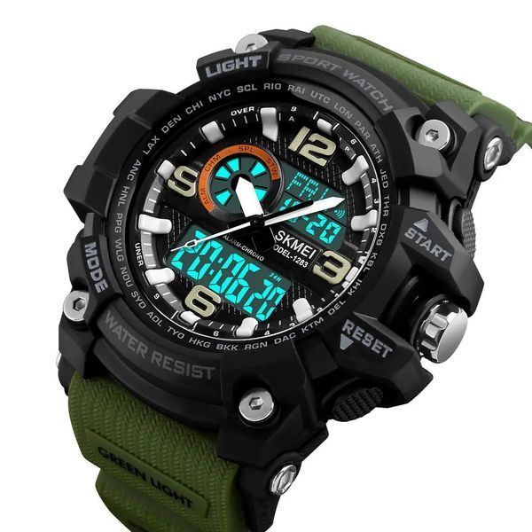 Часы наручные мужские SKMEI 1283AG ARMY GREEN, армейские часы противоударные. Цвет: зеленый 00022032 фото