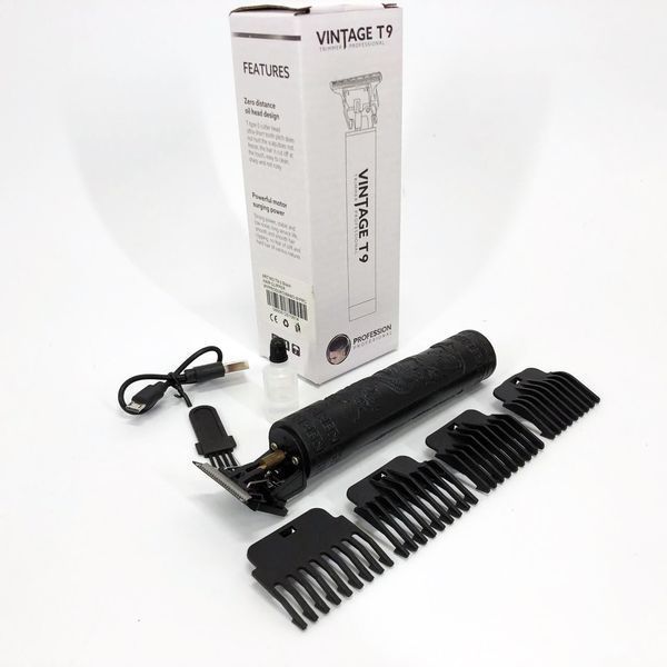 Машинка для стрижки волос Vintage T9-2 BLACK 4 насадки 00014571 фото