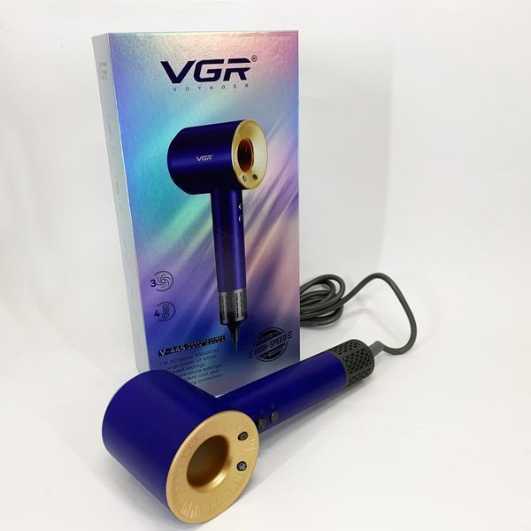 Фен професійний vgr v-445 blue, 3 рівні обдування, 4 рівні температури, 1600 вт 00014867 фото