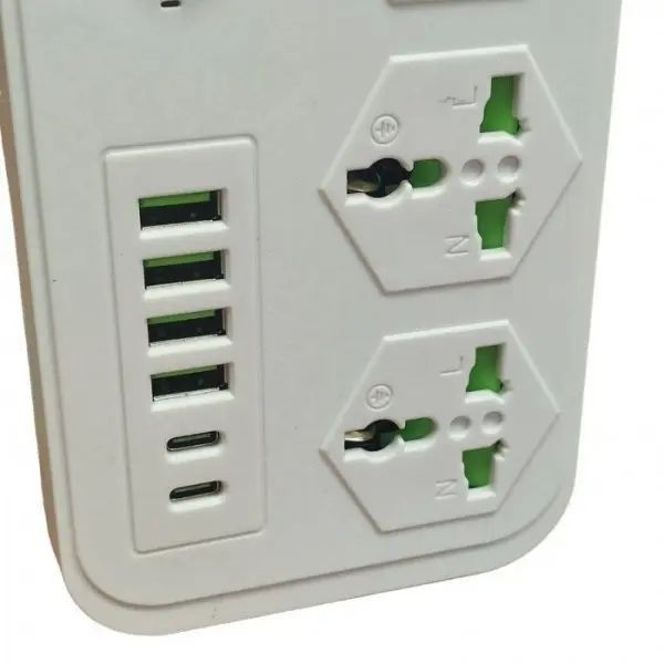 Сетевой фильтр удлинитель 2 метра на 3 розетки, 4 USB 3.4A, 2 Type-C с выключателем и заземлением 3000Вт 16А Power Socket J07 белый 00018113 фото