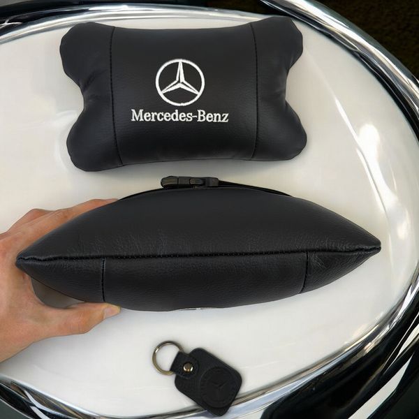 Мерседес 2шт, натуральная кожа, подушки на подголовник для авто с логотипом Mercedes-Benz 00016730 фото
