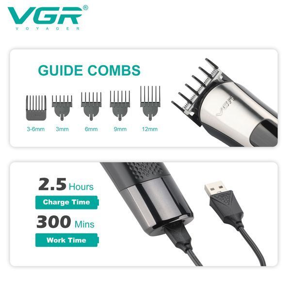 Набор для стрижки VGR 5 в 1 V-111, 9 насадок, Аккумуляторный универсальный триммер для стрижки 00014490 фото