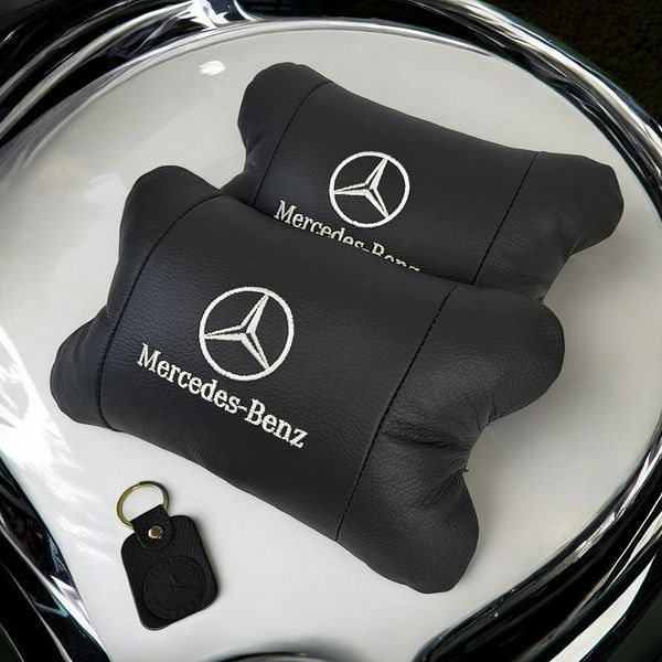Мерседес 2шт, натуральная кожа, подушки на подголовник для авто с логотипом Mercedes-Benz 00016730 фото