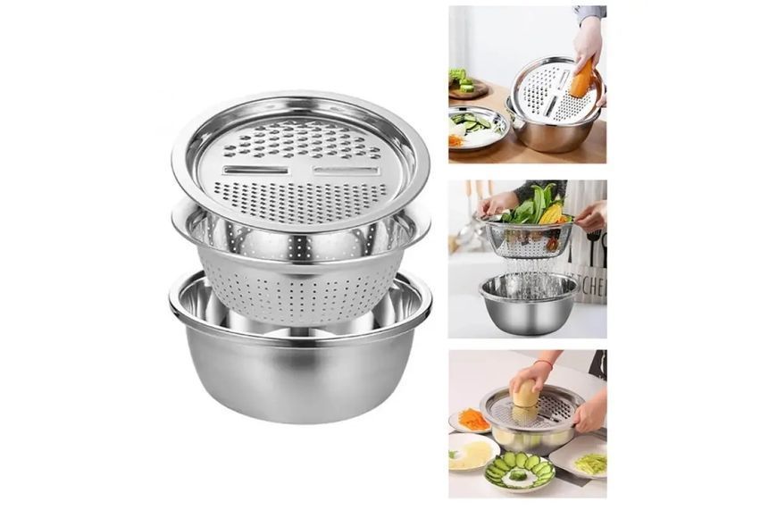 Многофункциональный кухонный набор из нержавеющей стали 3 в 1 Metal Basket Cutter 00019529 фото